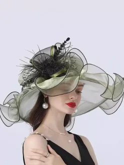Womens Organza Church Hats Mesh Flower Fascinator Hat