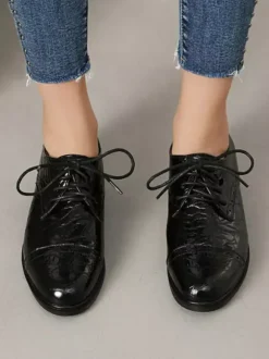 Women's Oxford Shoes Round Toe Lace Up Flat Casual Shoes