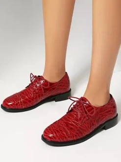 Women's Oxford Shoes Round Toe Lace Up Flat Casual Shoes