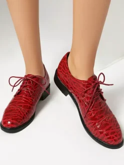Women's Oxford Shoes Round Toe Lace Up Flat Casual Shoes
