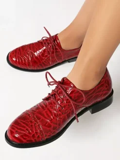 Women's Oxford Shoes Round Toe Lace Up Flat Casual Shoes