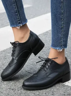 Women's Oxford Shoes Round Toe Lace Up Casual Shoes