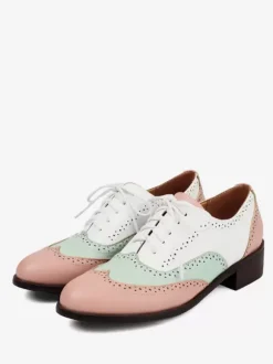 Women's Oxfords Patchwork Round Toe Puppy Heel Lace Up Vintage Shoes