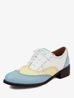 Women's Oxfords Patchwork Round Toe Puppy Heel Lace Up Vintage Shoes