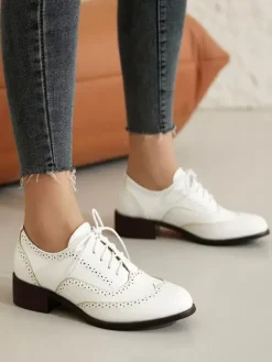 Women's Oxfords Patchwork Round Toe Puppy Heel Lace Up Vintage Shoes