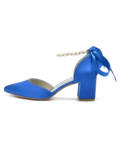 Womens Pearls Ankle Strap Bridal Pumps with Bow