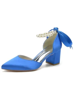 Womens Pearls Ankle Strap Bridal Pumps with Bow