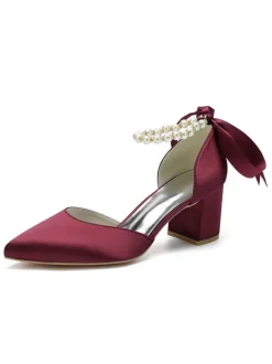 Womens Pearls Ankle Strap Bridal Pumps with Bow