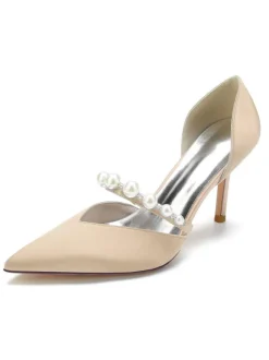 Women's Pearls Bridal Pumps Stiletto Heel in Satin