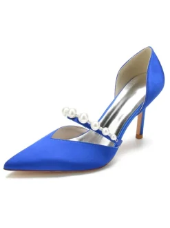 Women's Pearls Bridal Pumps Stiletto Heel in Satin