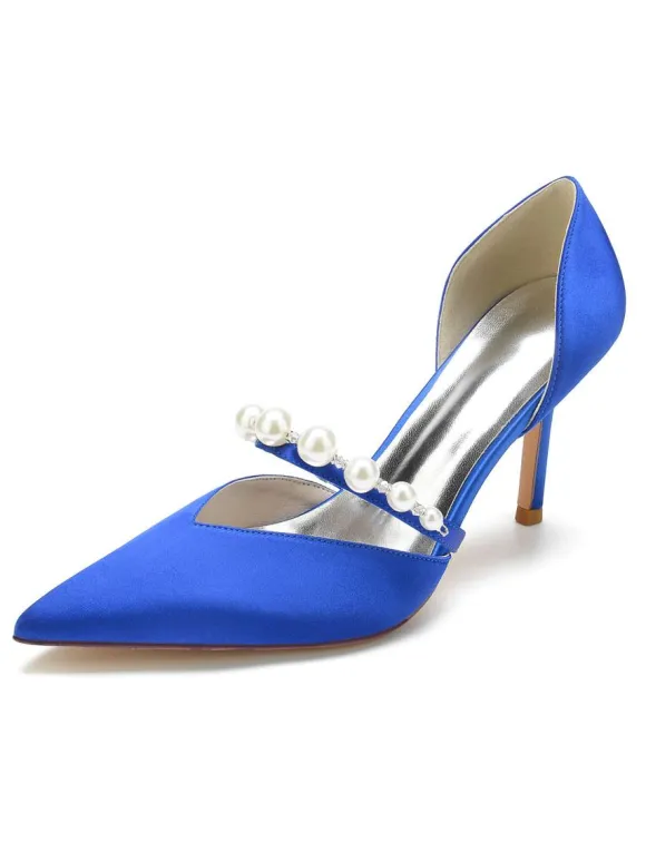 Women's Pearls Bridal Pumps Stiletto Heel in Satin
