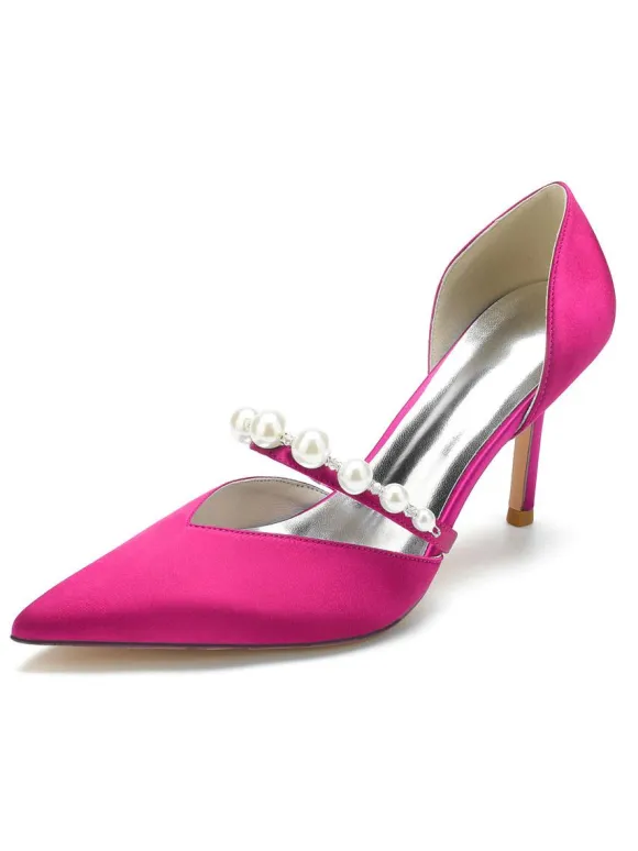 Women's Pearls Bridal Pumps Stiletto Heel in Satin