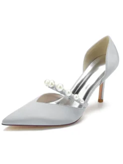 Women's Pearls Bridal Pumps Stiletto Heel in Satin