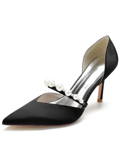 Women's Pearls Bridal Pumps Stiletto Heel in Satin