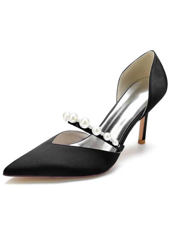 Women's Pearls Bridal Pumps Stiletto Heel in Satin