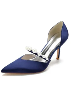Women's Pearls Bridal Pumps Stiletto Heel in Satin