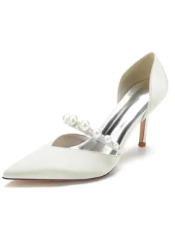 Women's Pearls Bridal Pumps Stiletto Heel in Satin