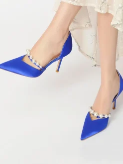 Women's Pearls Bridal Pumps Stiletto Heel in Satin