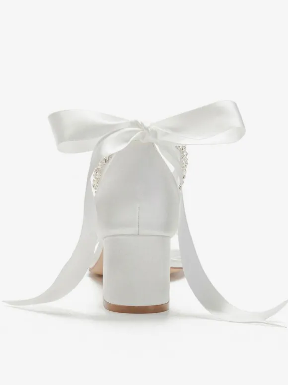 Women's Pearls Lace Up Block Heel Bridal Sandals