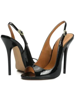 Women's Peep Toe Slingback Heel Pumps in Black