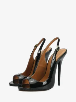 Women's Peep Toe Slingback Heel Pumps in Black