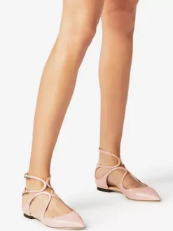 Women's Pink Ballet Flats Pointed Toe Strappy Ankle Strap Flat Pumps