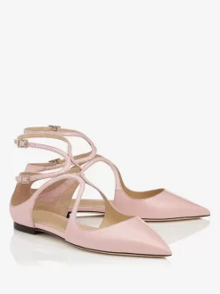 Women's Pink Ballet Flats Pointed Toe Strappy Ankle Strap Flat Pumps