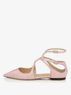 Women's Pink Ballet Flats Pointed Toe Strappy Ankle Strap Flat Pumps