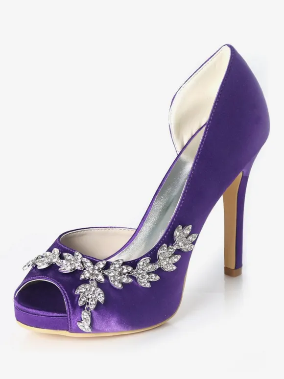 Women's Platform Dorsay Bridal Pumps with Rhinestones