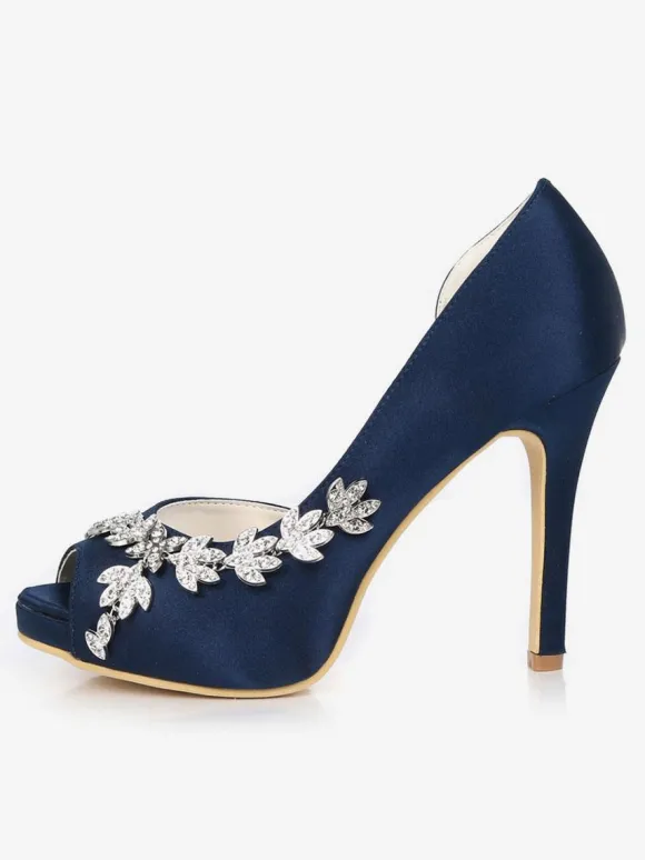 Women's Platform Dorsay Bridal Pumps with Rhinestones