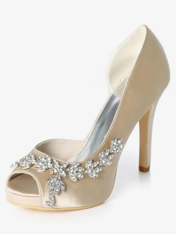 Women's Platform Dorsay Bridal Pumps with Rhinestones