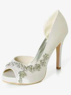 Women's Platform Dorsay Bridal Pumps with Rhinestones