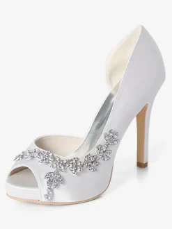 Women's Platform Dorsay Bridal Pumps with Rhinestones
