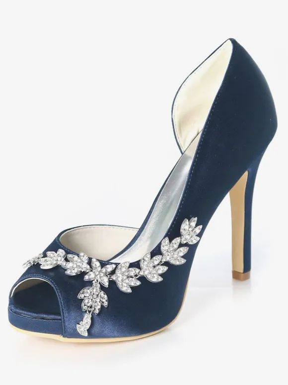 Women's Platform Dorsay Bridal Pumps with Rhinestones