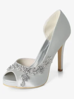 Women's Platform Dorsay Bridal Pumps with Rhinestones