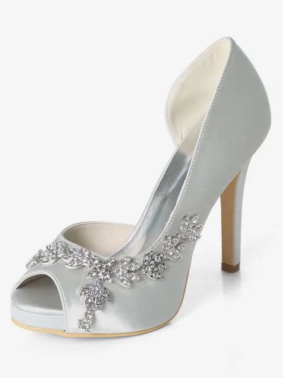 Women's Platform Dorsay Bridal Pumps with Rhinestones