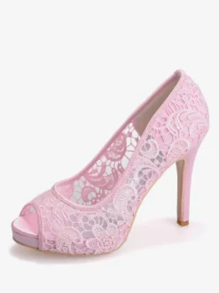Women's Platform Lace Bridal Heels Peep Toe