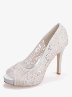 Women's Platform Lace Bridal Heels Peep Toe