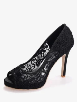 Women's Platform Lace Bridal Heels Peep Toe