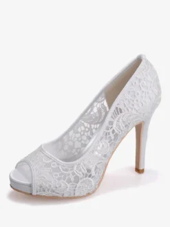Women's Platform Lace Bridal Heels Peep Toe