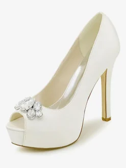 Women's Platform Wedding Shoes Peep Toe Stiletto Heel Pumps in Satin