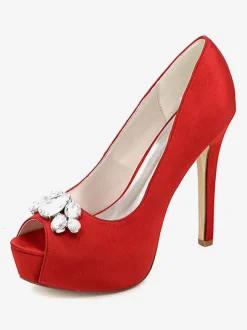 Women's Platform Wedding Shoes Peep Toe Stiletto Heel Pumps in Satin