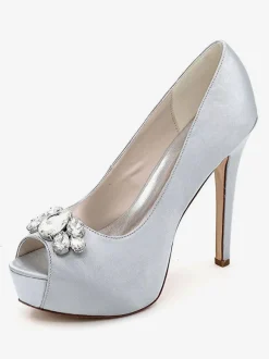 Women's Platform Wedding Shoes Peep Toe Stiletto Heel Pumps in Satin