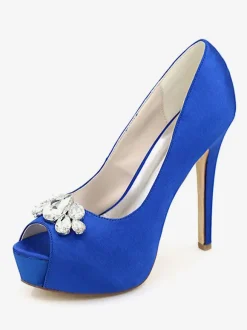 Women's Platform Wedding Shoes Peep Toe Stiletto Heel Pumps in Satin