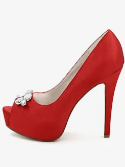 Women's Platform Wedding Shoes Peep Toe Stiletto Heel Pumps in Satin