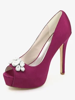 Women's Platform Wedding Shoes Peep Toe Stiletto Heel Pumps in Satin