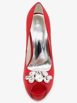 Women's Platform Wedding Shoes Peep Toe Stiletto Heel Pumps in Satin