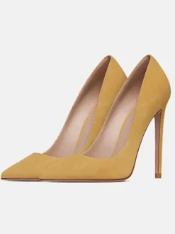 Women's Pointy Toe Stiletto Prom Heel Pumps Faux Suede Leather