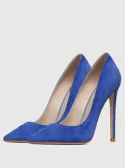 Women's Pointy Toe Stiletto Prom Heel Pumps Faux Suede Leather