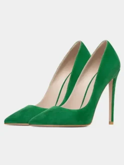 Women's Pointy Toe Stiletto Prom Heel Pumps Faux Suede Leather